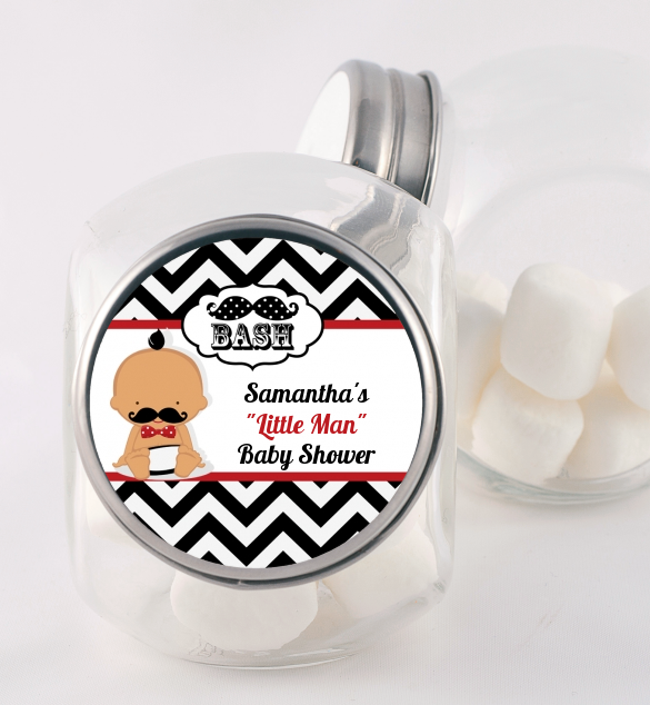  Little Man Mustache Black/Grey - Personalized Baby Shower Candy Jar Caucasian