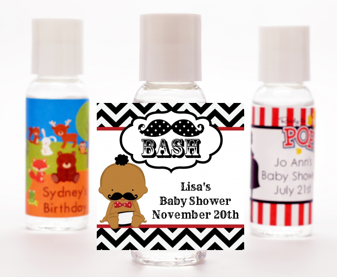  Little Man Mustache Black/Grey - Personalized Baby Shower Hand Sanitizers Favors African American