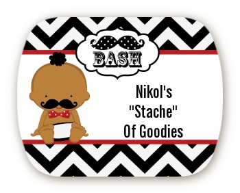  Little Man Mustache Black/Grey - Personalized Baby Shower Rounded Corner Stickers African American