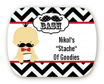  Little Man Mustache Black/Grey - Personalized Baby Shower Rounded Corner Stickers African American