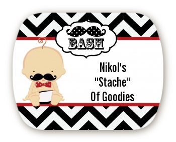  Little Man Mustache Black/Grey - Personalized Baby Shower Rounded Corner Stickers African American
