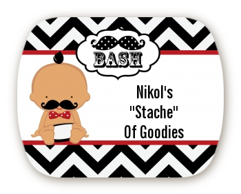  Little Man Mustache Black/Grey - Personalized Baby Shower Rounded Corner Stickers African American