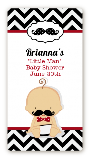  Little Man Mustache Black/Grey - Custom Rectangle Baby Shower Sticker/Labels Caucasian