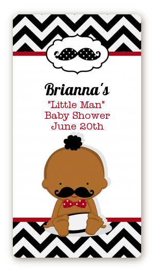  Little Man Mustache Black/Grey - Custom Rectangle Baby Shower Sticker/Labels Caucasian