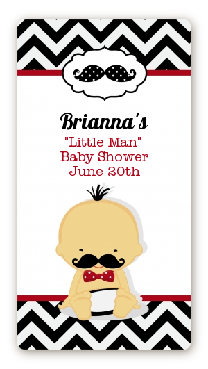  Little Man Mustache Black/Grey - Custom Rectangle Baby Shower Sticker/Labels Caucasian