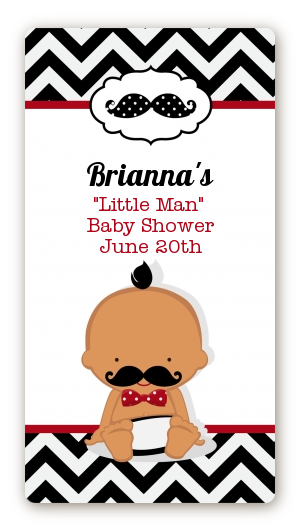  Little Man Mustache Black/Grey - Custom Rectangle Baby Shower Sticker/Labels Caucasian