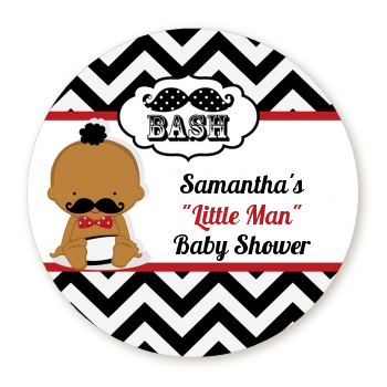  Little Man Mustache Black/Grey - Round Personalized Baby Shower Sticker Labels Caucasian