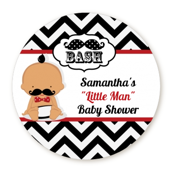  Little Man Mustache Black/Grey - Round Personalized Baby Shower Sticker Labels Caucasian