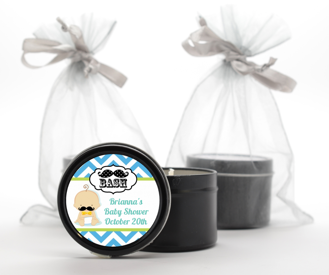  Little Man Mustache - Baby Shower Black Candle Tin Favors Caucasian