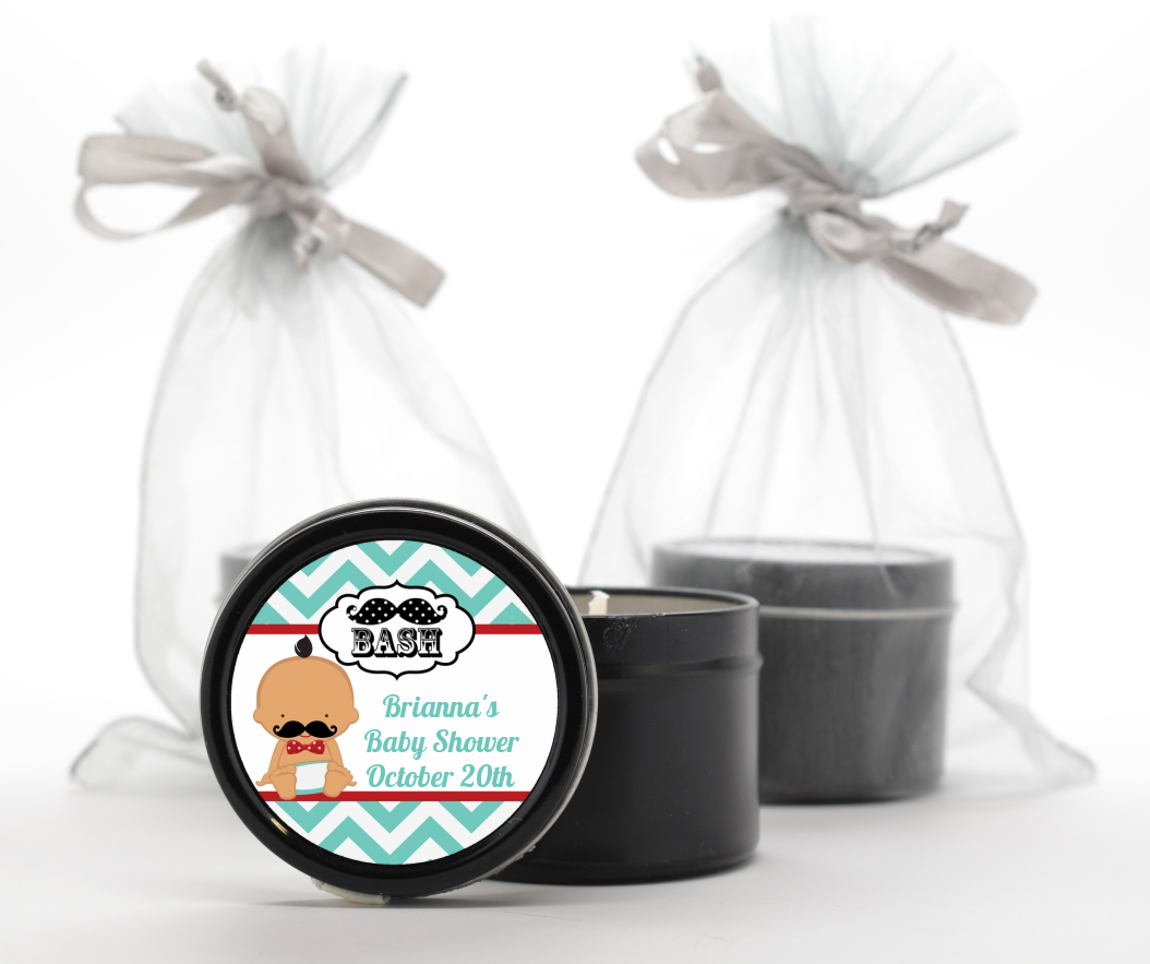  Little Man Mustache - Baby Shower Black Candle Tin Favors Caucasian