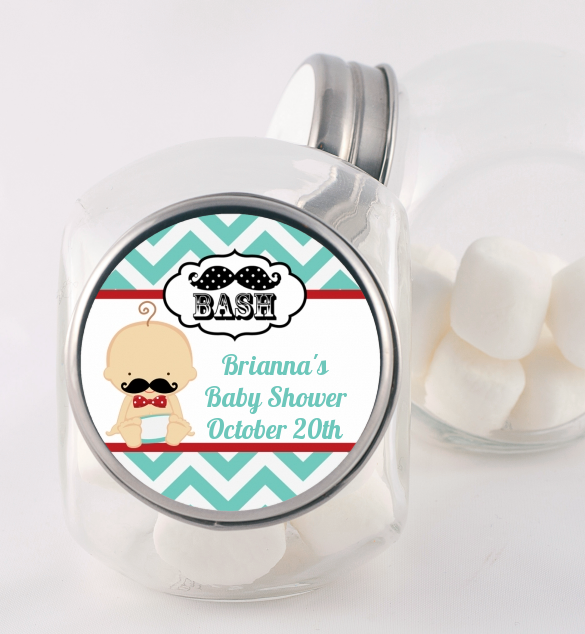  Little Man Mustache - Personalized Baby Shower Candy Jar Caucasian