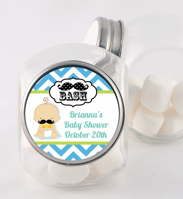  Little Man Mustache - Personalized Baby Shower Candy Jar Caucasian