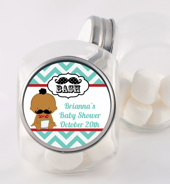  Little Man Mustache - Personalized Baby Shower Candy Jar Caucasian