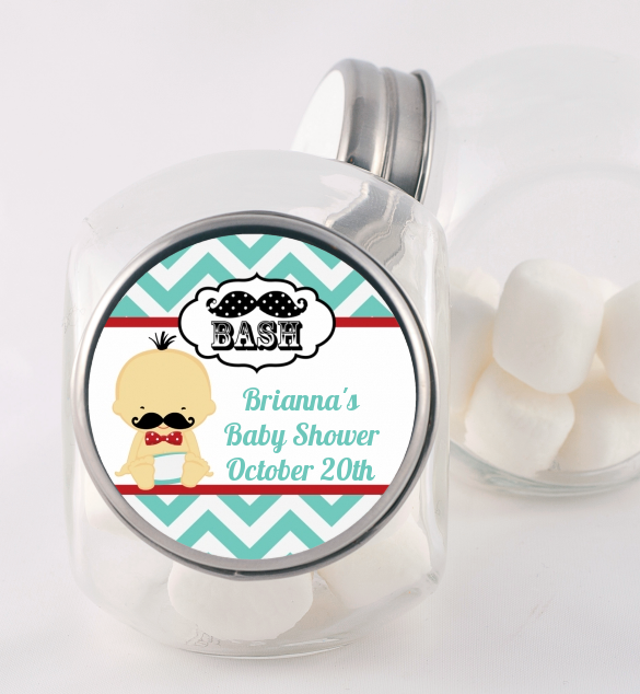  Little Man Mustache - Personalized Baby Shower Candy Jar Caucasian