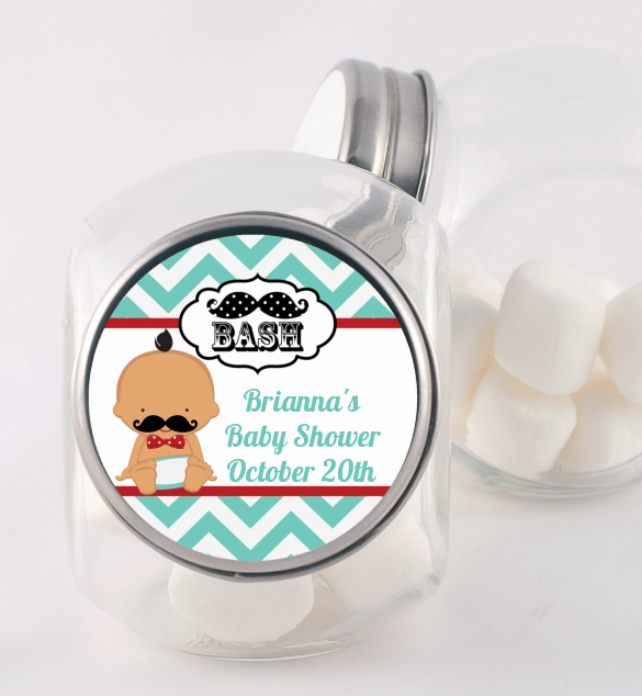  Little Man Mustache - Personalized Baby Shower Candy Jar Caucasian