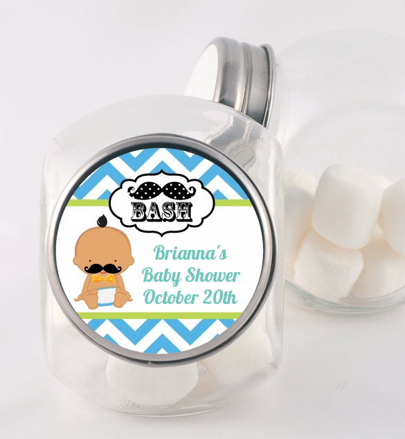  Little Man Mustache - Personalized Baby Shower Candy Jar Caucasian