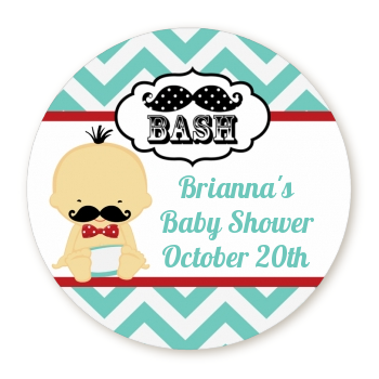  Little Man Mustache - Round Personalized Baby Shower Sticker Labels Caucasian