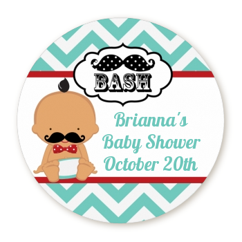  Little Man Mustache - Round Personalized Baby Shower Sticker Labels Caucasian