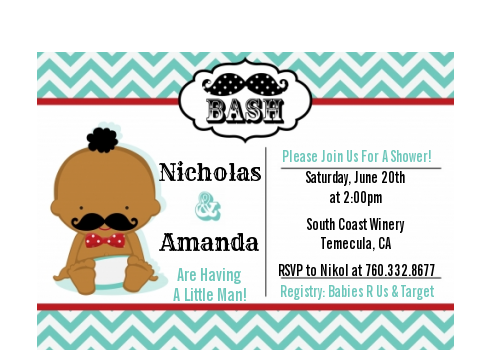  Little Man Mustache - Baby Shower Petite Invitations African American