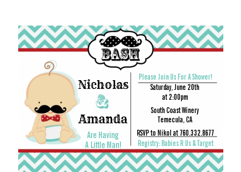  Little Man Mustache - Baby Shower Petite Invitations African American