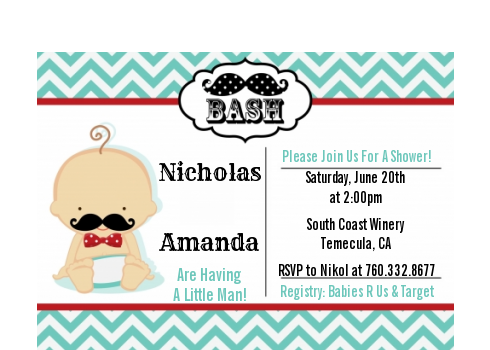  Little Man Mustache - Baby Shower Petite Invitations African American