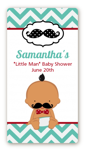  Little Man Mustache - Custom Rectangle Baby Shower Sticker/Labels Caucasian Boy