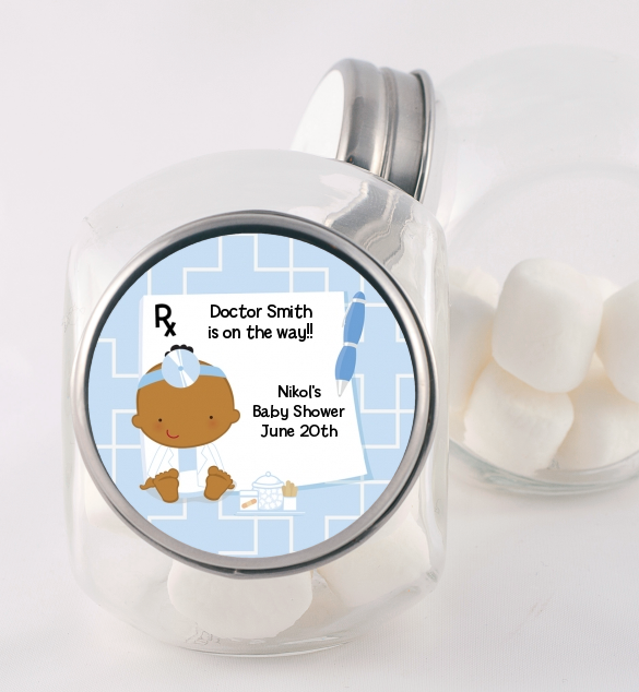  Little Doctor On The Way - Personalized Baby Shower Candy Jar Caucasian