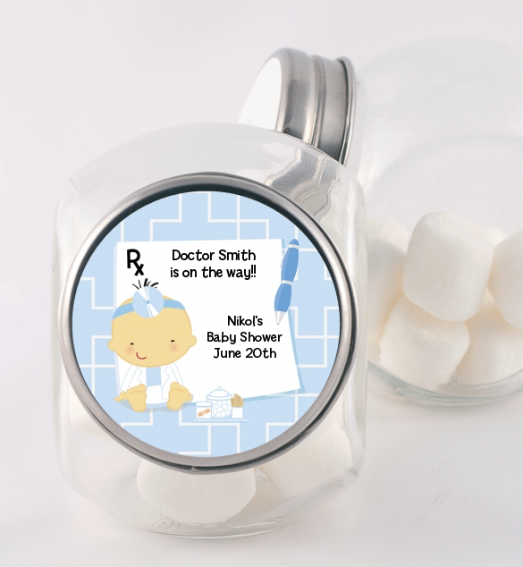  Little Doctor On The Way - Personalized Baby Shower Candy Jar Caucasian