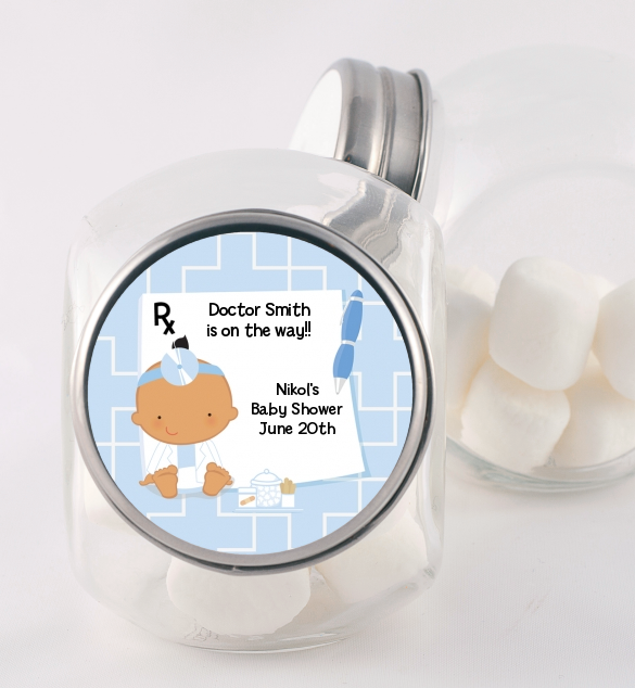  Little Doctor On The Way - Personalized Baby Shower Candy Jar Caucasian