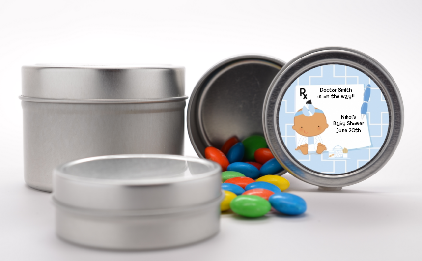  Little Doctor On The Way - Custom Baby Shower Favor Tins Caucasian