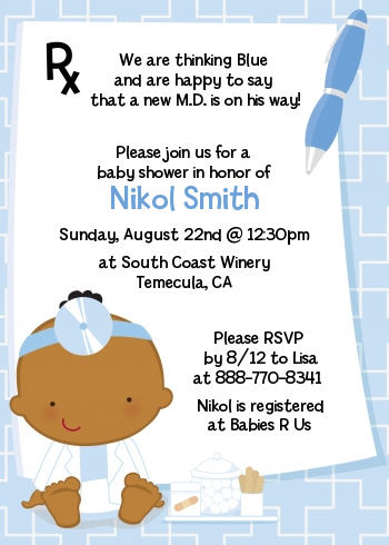  Little Doctor On The Way - Baby Shower Invitations Caucasian