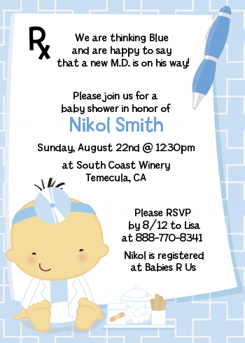  Little Doctor On The Way - Baby Shower Invitations Caucasian