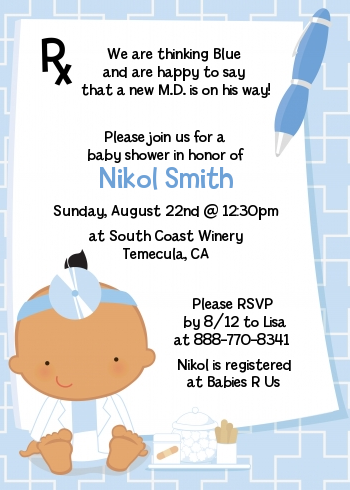  Little Doctor On The Way - Baby Shower Invitations Caucasian