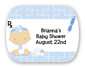  Little Doctor On The Way - Personalized Baby Shower Rounded Corner Stickers Caucasian