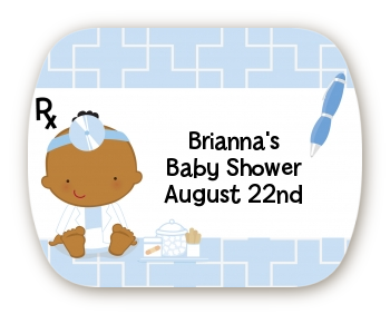  Little Doctor On The Way - Personalized Baby Shower Rounded Corner Stickers Caucasian