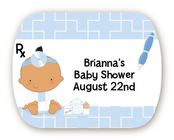  Little Doctor On The Way - Personalized Baby Shower Rounded Corner Stickers Caucasian