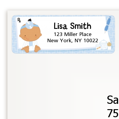  Little Doctor On The Way - Baby Shower Return Address Labels Caucasian