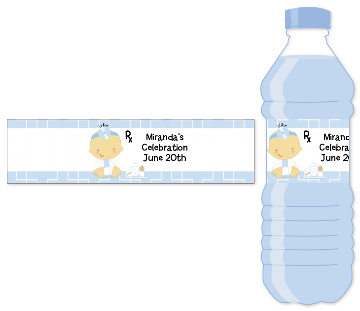  Little Doctor On The Way - Personalized Baby Shower Water Bottle Labels Caucasian