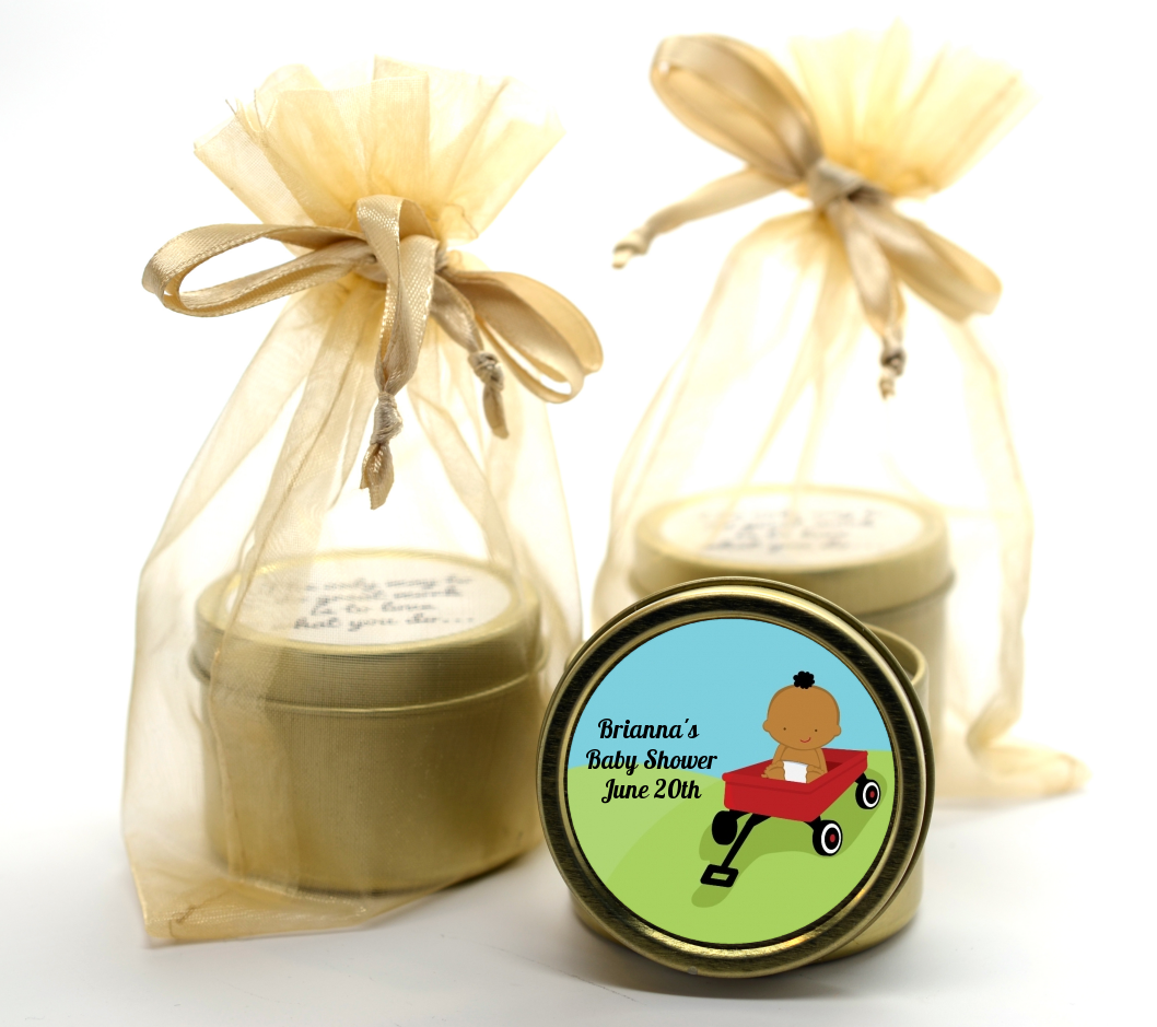  Little Red Wagon - Baby Shower Gold Tin Candle Favors African American