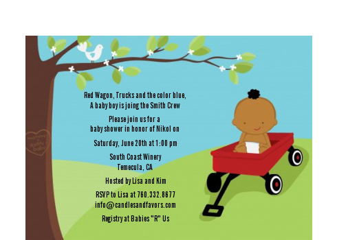  Little Red Wagon - Baby Shower Petite Invitations African American