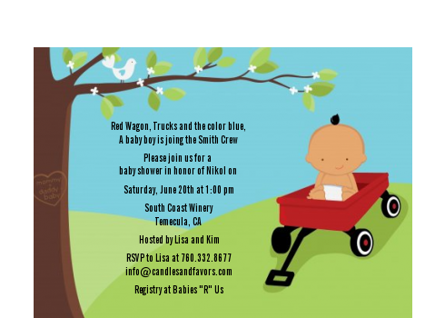  Little Red Wagon - Baby Shower Petite Invitations African American