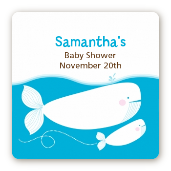 Little Squirt Whale - Square Personalized Baby Shower Sticker Labels