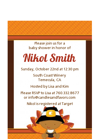  Little Turkey Boy - Baby Shower Petite Invitations African American