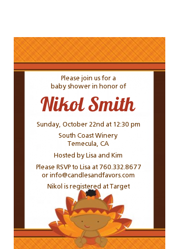  Little Turkey Girl - Baby Shower Petite Invitations African American