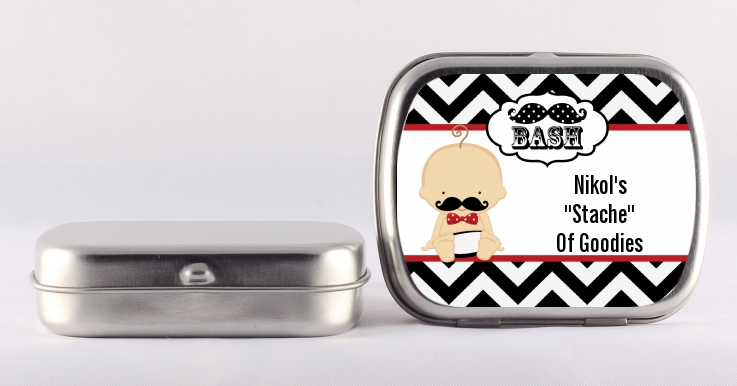  Little Man Mustache Black/Grey - Personalized Baby Shower Mint Tins African American