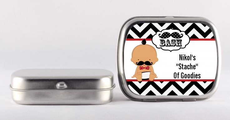  Little Man Mustache Black/Grey - Personalized Baby Shower Mint Tins African American