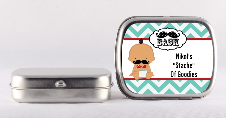  Little Man Mustache - Personalized Baby Shower Mint Tins African American