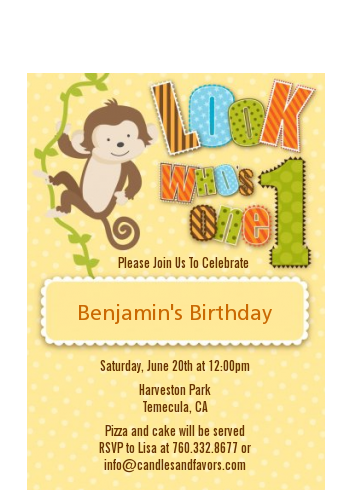 Look Who's Turning One Monkey - Birthday Party Petite Invitations