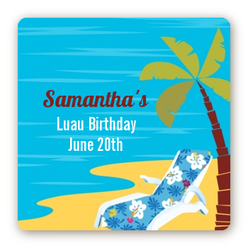 Luau - Square Personalized Birthday Party Sticker Labels
