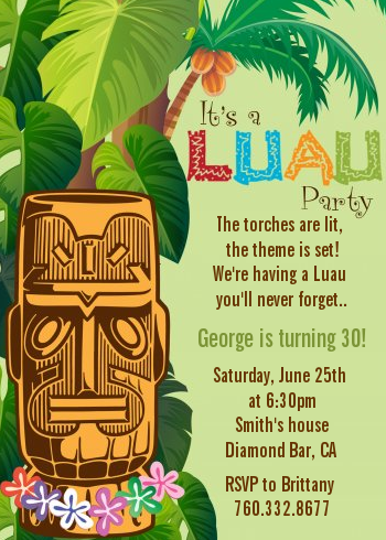  Luau Tiki - Birthday Party Invitations Luau Party